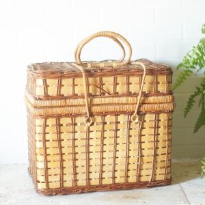 Vintage Wicker Picnic Basket w/the fixings!